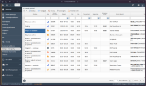 Widok modułu bieżących transportów w systemie VSS.net prezentujący listę awizacji w trakcie realizacji wraz ze statusem, czasem i kontrahentem.