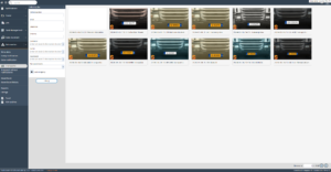 Panel filtracji i lista zdjęć pojazdów z numerami rejestracyjnymi przy bramie wjazdowej