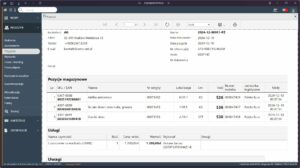 Podgląd dokumentu przyjęcia magazynowego z listą pozycji, kontrahentem i danymi logistycznymi