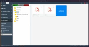 Widok modułu Archiwum PDF w systemie Studio TCS.net z katalogami instrukcji i plikami PDF.