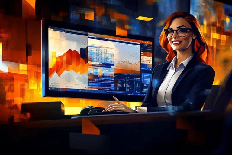 Interfejs asystenta tłumacza SoftwareStudio z wieloma ekranami analitycznymi, wykresami i danymi biznesowymi