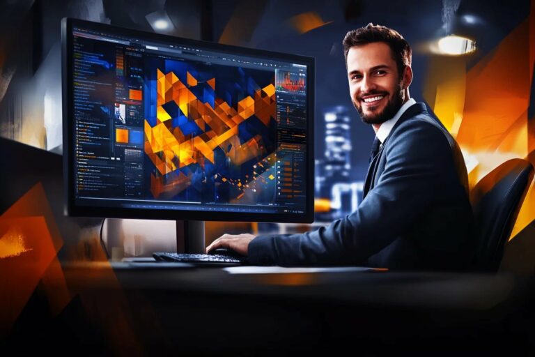 Prawnik w biurze analizuje dane prawne na złożonym pulpicie aplikacji LegalTrack AI.