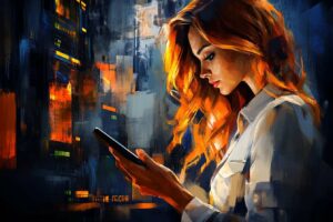 Handlowiec analizuje na smartfonie dane o kliencie dostarczone przez inteligentny asystent CRM ClientMind AI